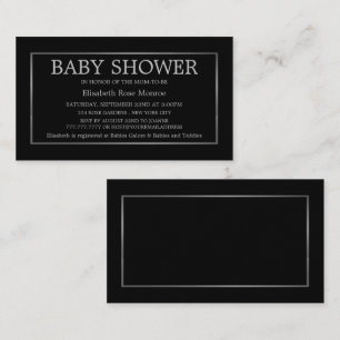 Carte De Visite Billet Baby shower moderne & élégant, noir & argen