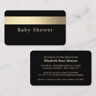 Carte De Visite Billet Baby shower noir Jet Gold Foil