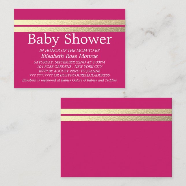 Carte De Visite Billet Chic Gold Foil, Baby shower rose (Devant / Derrière)