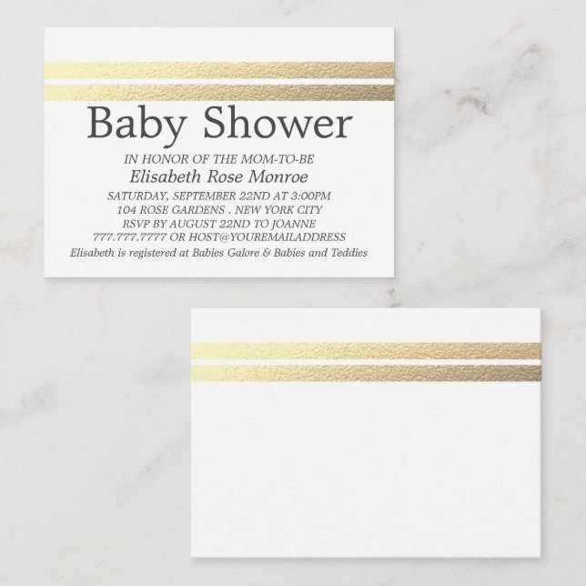Carte De Visite Billet Chic Gold Foil, Billet Baby shower Blanc (Devant / Derrière)