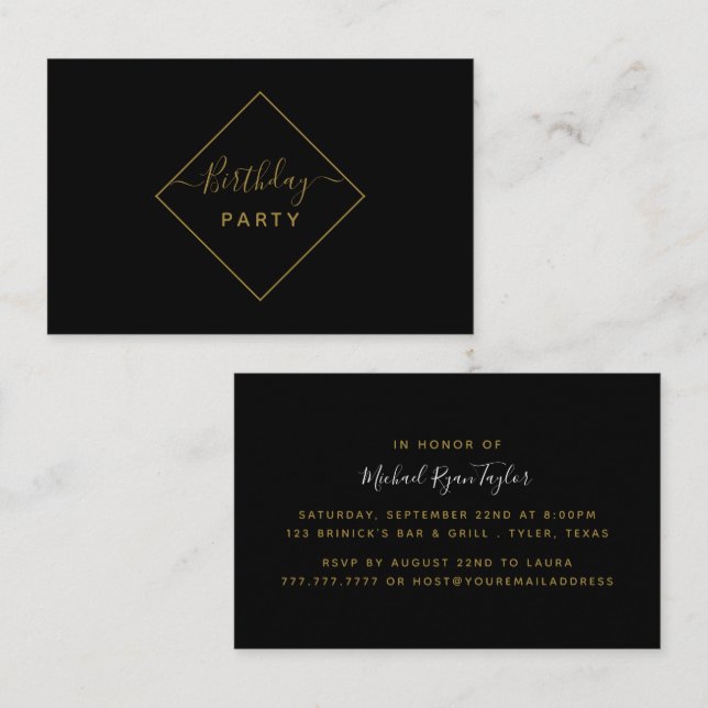 Carte De Visite Billet d'anniversaire Black & Gold Diamond (Devant / Derrière)