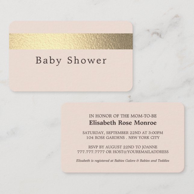 Carte De Visite Billet de Baby shower rose vif Gold Foil (Devant / Derrière)