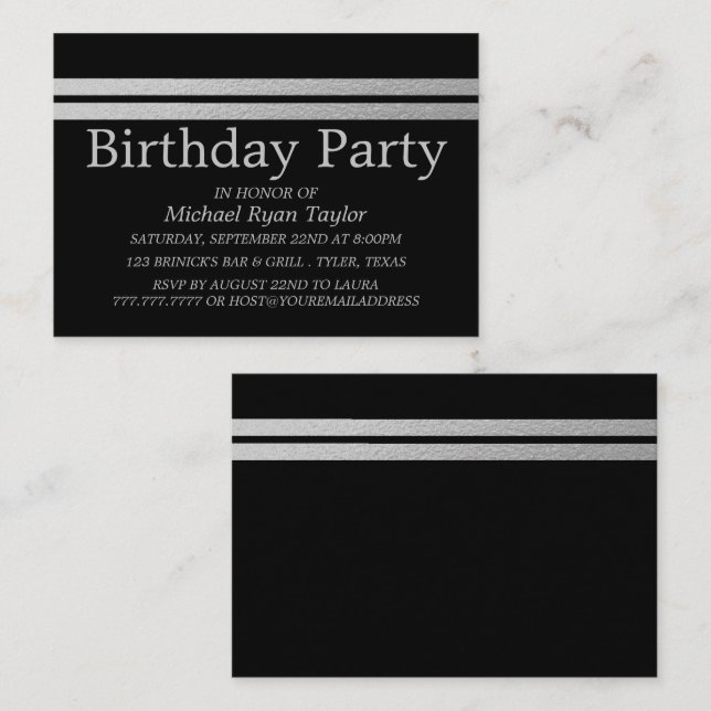 Carte De Visite Billet de fête d'anniversaire Chic Silver Foil Str (Devant / Derrière)