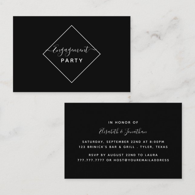Carte De Visite Billet de la partie d'engagement Diamant Noir & Or (Devant / Derrière)