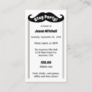 Carte De Visite Billet d'entrée Black Mustache Stag and Bachelor P