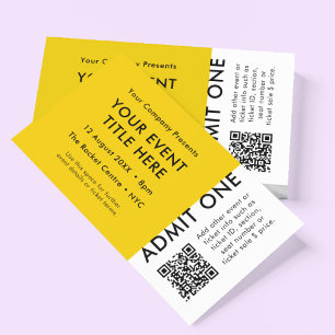 Carte De Visite Billet d'événement   Jaune QR Code Concert Billet
