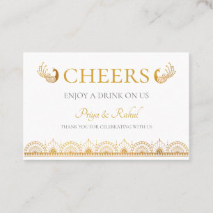Carte De Visite Billet d'Mariage indien Gold Motif Drink