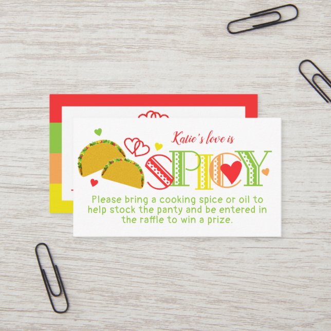 Carte De Visite Billet Fiesta Fête des mariées Tacos Spice Raffle (Devant/Arrière en situation)
