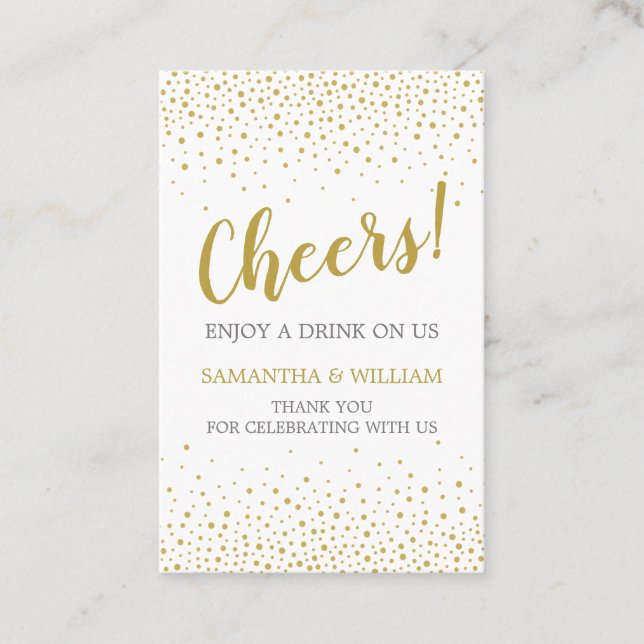 Carte De Visite Billet Mariage Confetti en or moderne élégant (Devant)