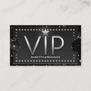 Carte De Visite Billet personnalisé Black & Silver Chic Glam VIP