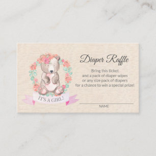 Carte De Visite Billet rabat Baby shower de l'ours floral