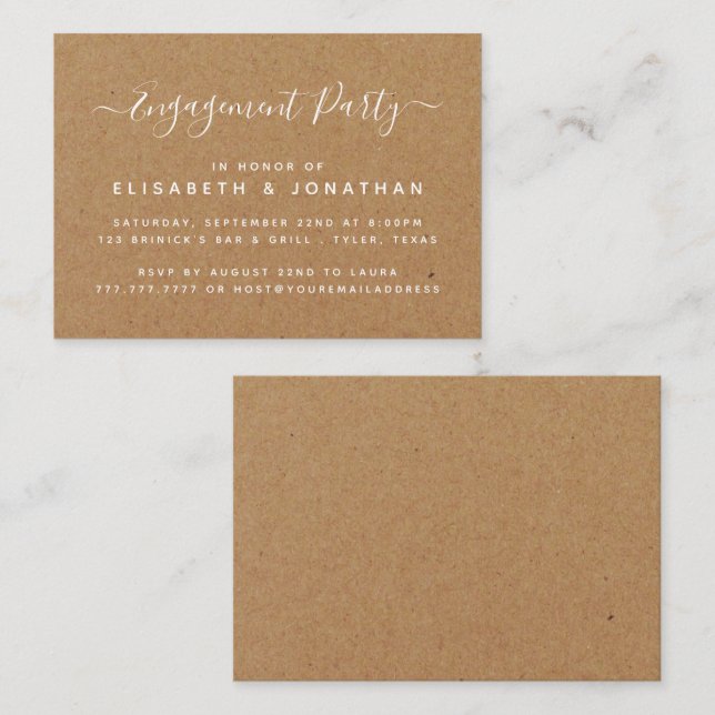 Carte De Visite Billet Rustic Country Kraft Engagement Party (Devant / Derrière)