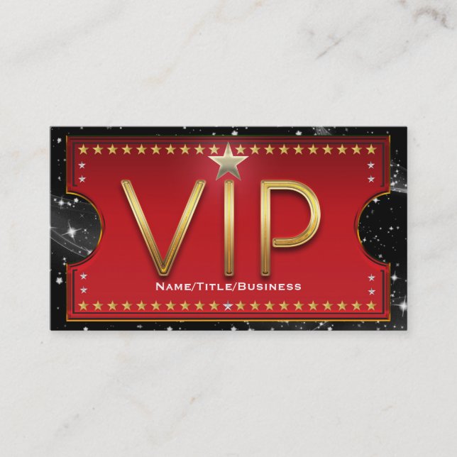 Carte De Visite Billet VIP personnalisé Black Red Gold & Silver Gl (Devant)