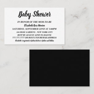 Carte De Visite Billets de Baby shower simple et moderne, noir et 