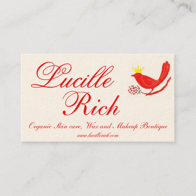 Carte De Visite birdfinal rouge, Lucille, riches, soins de la peau (Devant)