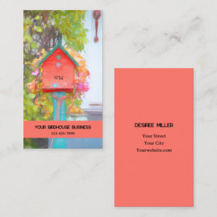 Carte De Visite Birdhouse Rustique Rouge Vert Turquoise Art Pays