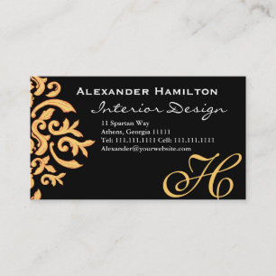 Carte De Visite Black and Gold Elegant Baroque Damask pour lui