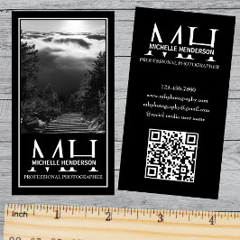 Carte De Visite Black and White Monogrammed Logo 1 Photo Qr Code B