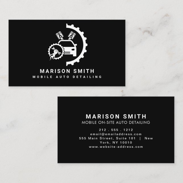 Carte De Visite Black Auto Detailing, Auto Repair Logo Black Busin (Devant / Derrière)