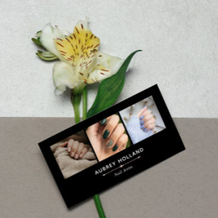 Carte De Visite Black Blush Rose Elégant Nail Artiste Photo Collag