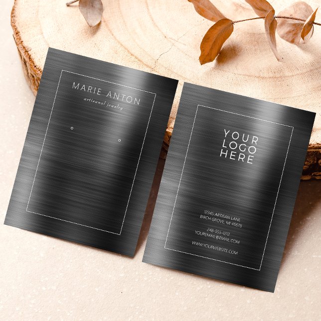 Carte De Visite Black Brushed Metal Framed Earring Display Card (Créateur téléchargé)