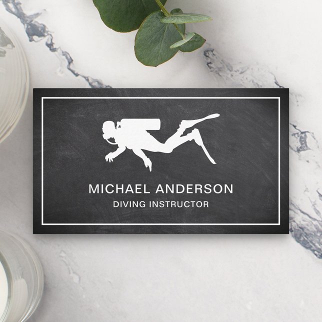 Carte De Visite Black Chalkboard instructeur de plongée sous-marin (Créateur téléchargé)