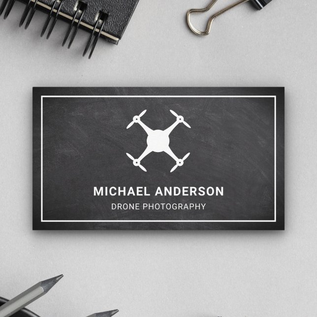 Carte De Visite Black Chalkboard Modern Drone Photographie (Créateur téléchargé)