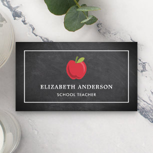 Carte De Visite Black Chalkboard Red Apple School Teacher
