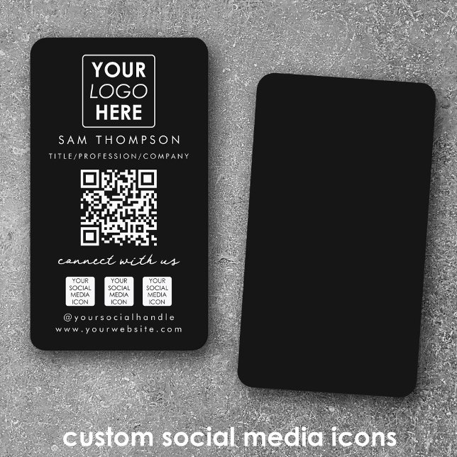 Carte De Visite Black Connect with Us Social Media QR Code Logo (Black Connect with Us Social Media QR Code Logo Business Card)