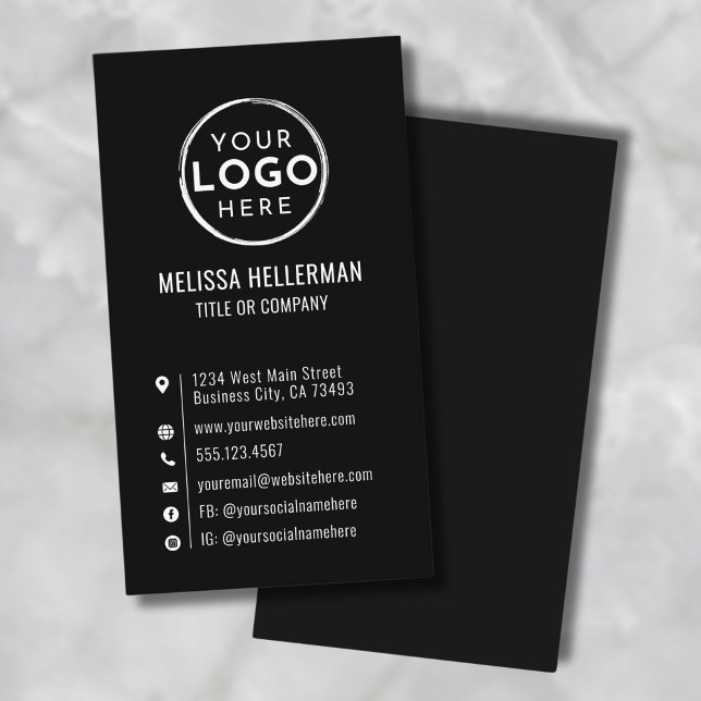 Carte De Visite Black Custom Logo Minimal Modern Vertical (Black Custom Logo Minimal Modern Vertical Business Card )