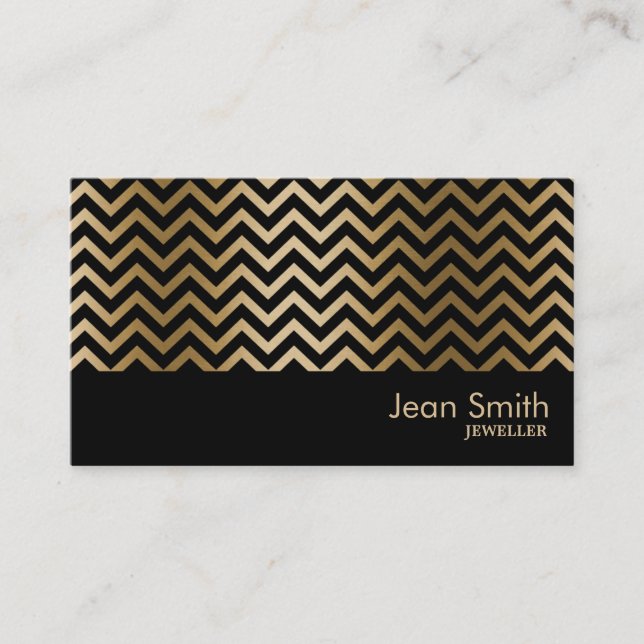 Carte De Visite Black & Gold Chevron Stripes Bijoux (Devant)