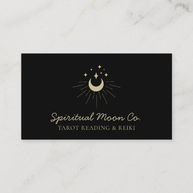 Carte De Visite Black Gold Lune étoiles Reiki spirituel (Devant)