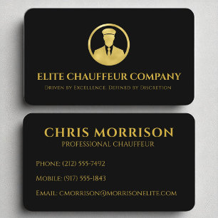 Carte De Visite Black Gold Luxury Chauffeur élégant logo modifiabl