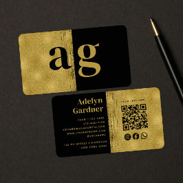 Carte De Visite Black Gold Luxury QR Code Monogramme Médias sociau
