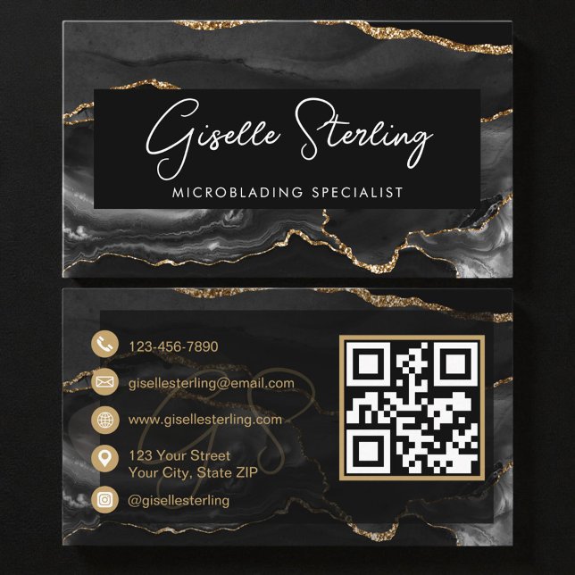 Carte De Visite Black Gold Microblading QR Code  (Créateur téléchargé)