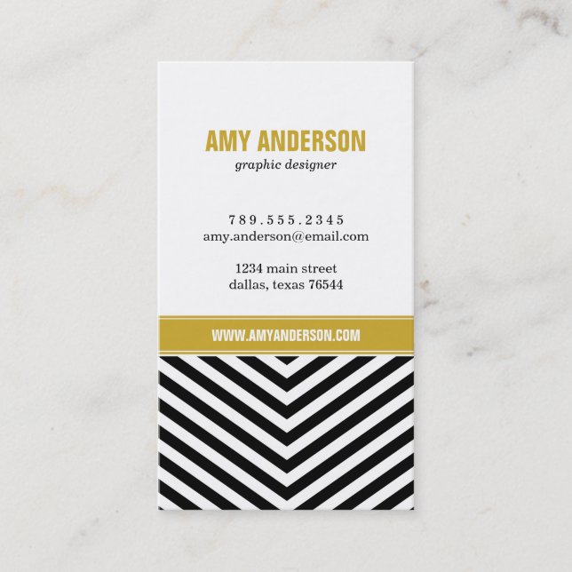 Carte De Visite Black & Gold Modern Chevron Stripes (Devant)