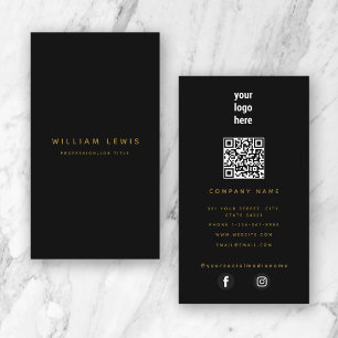 Carte De Visite Black Gold Moderne Minimaliste QR Code Social Médi