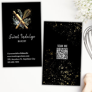 Carte De Visite Black Gold QR Code Baking Ustensile Boulangerie