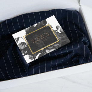 Carte De Visite Black Gold Rose Bouquet