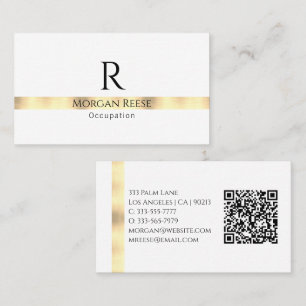 Carte De Visite Black Gold White Design, QR Code, nom et monogramm