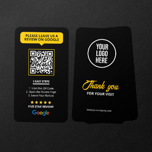 Carte De Visite Black Google Commentaires QR Code Business Review 