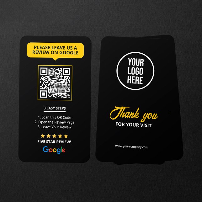 Carte De Visite Black Google Commentaires QR Code Business Review  (Créateur téléchargé)