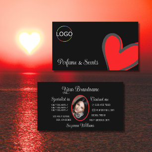 Carte De Visite Black Gorgeous Red Heart mignonne avec logo et pho