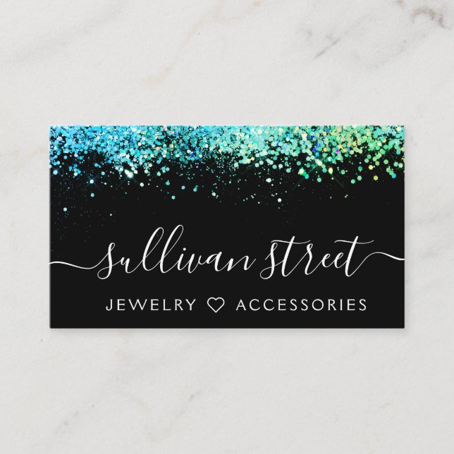 Carte De Visite Black Holographic Parties scintillant Bijoux Bouti (Devant)