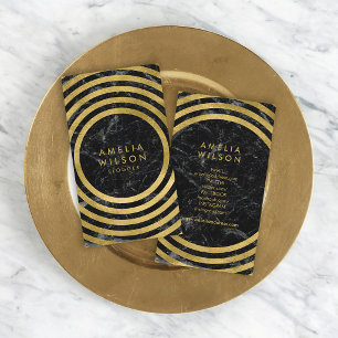 Carte De Visite Black Marble Faux Gold Round Lines Social Media