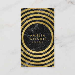 Carte De Visite Black Marble Faux Gold Round Lines Social Media