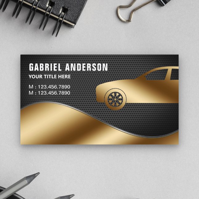Carte De Visite Black Mesh Gold Luxe Location de voiture Chauffeur (Créateur téléchargé)