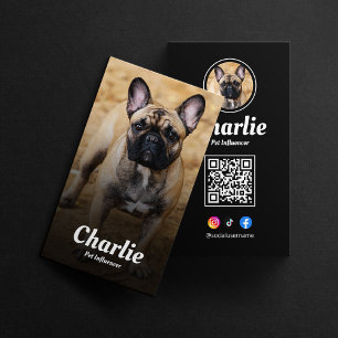 Carte De Visite Black Pet Social Media QR Code Chien Pet Influence