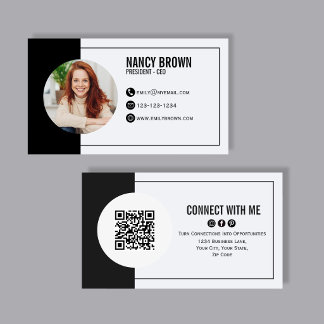 Carte De Visite Black Photo QR Code Connect With Me Minimal