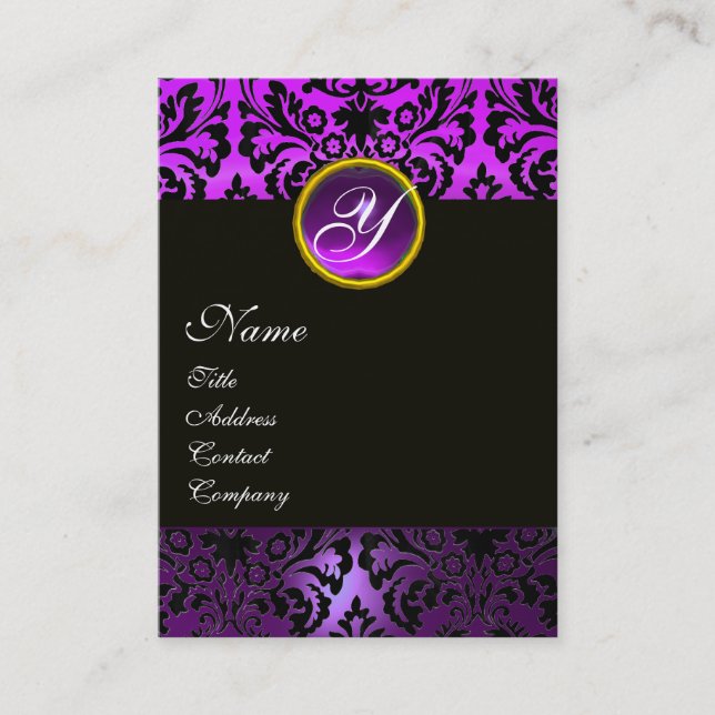 Carte De Visite BLACK PURPLE DOMMASK MONOGRAMME FLORAL, Améthyste (Devant)